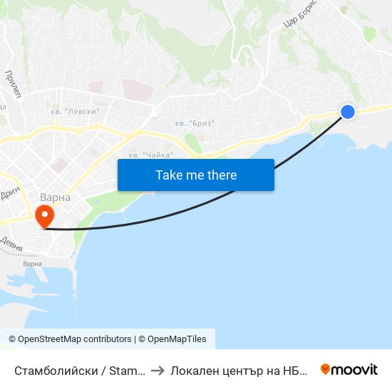 Стамболийски / Stamboliyski to Локален център на НБУ - Варна map