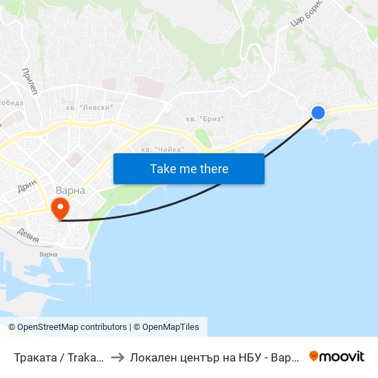 Траката / Trakata to Локален център на НБУ - Варна map