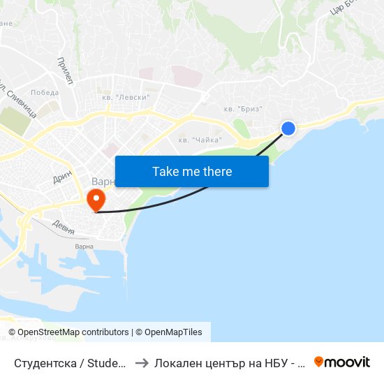 Студентска / Studentska to Локален център на НБУ - Варна map