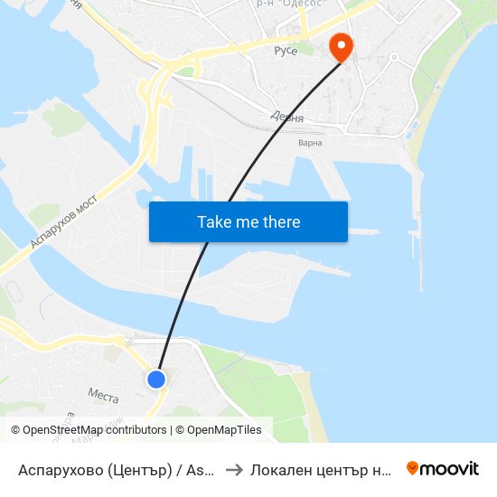 Аспарухово (Център) / Asparuhovo (Center) to Локален център на НБУ - Варна map