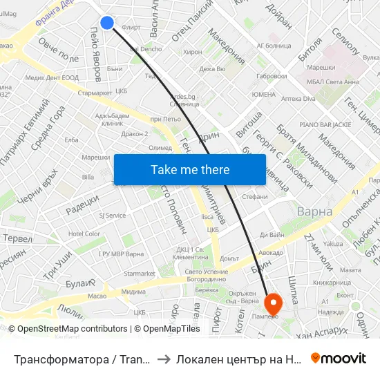 Трансформатора / Transformatora to Локален център на НБУ - Варна map