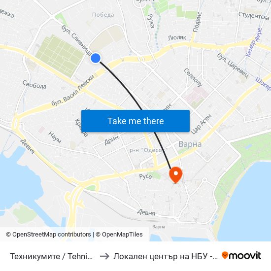 Техникумите / Tehnikumite to Локален център на НБУ - Варна map