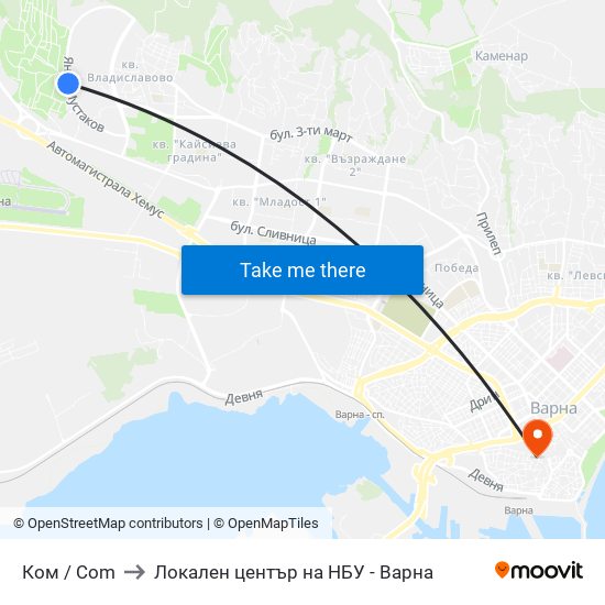 Ком / Com to Локален център на НБУ - Варна map