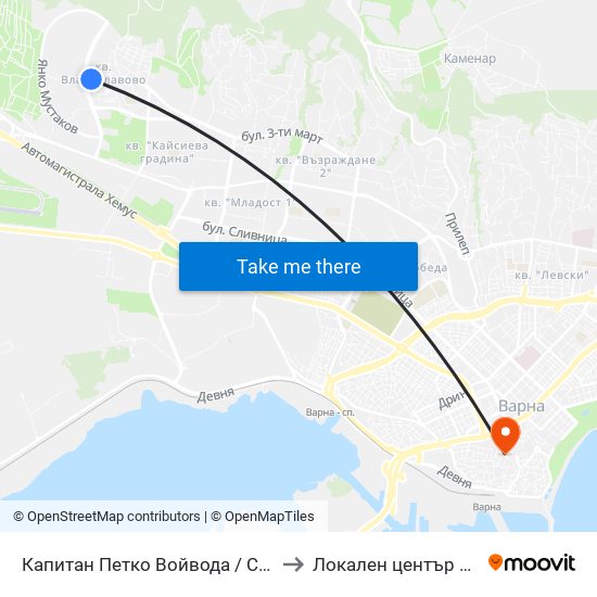 Капитан Петко Войвода / Captain Petko Voyvoda to Локален център на НБУ - Варна map