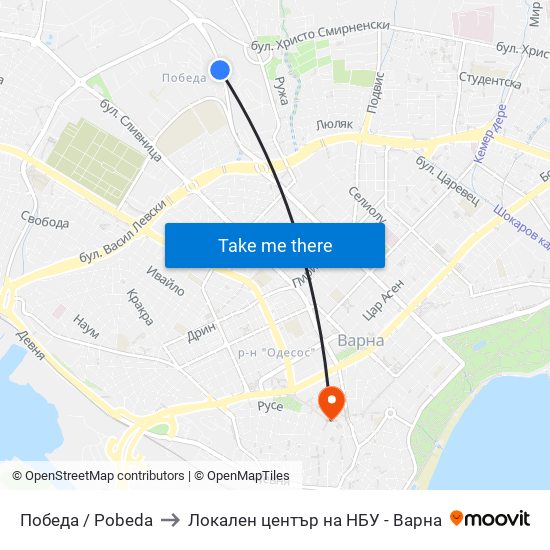 Победа / Pobeda to Локален център на НБУ - Варна map