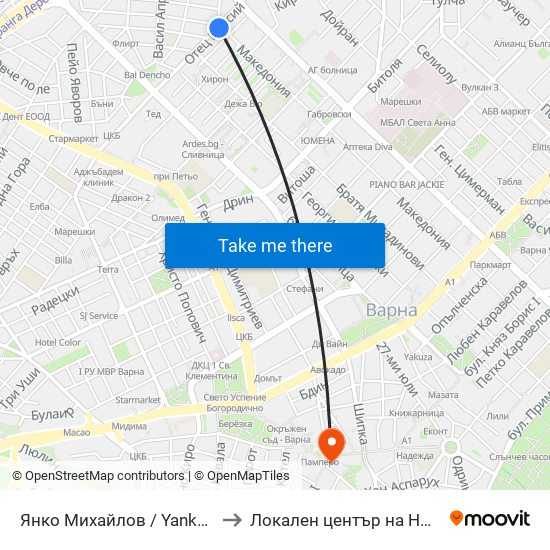Янко Михайлов / Yanko Mihaylov to Локален център на НБУ - Варна map