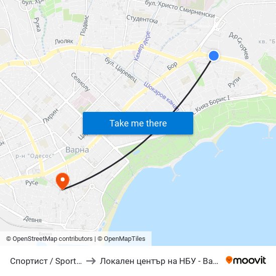 Спортист / Sportist to Локален център на НБУ - Варна map