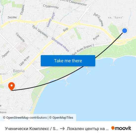Ученически Комплекс / School Complex to Локален център на НБУ - Варна map
