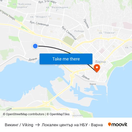 Викинг / Viking to Локален център на НБУ - Варна map