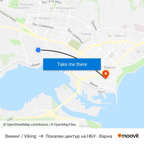 Викинг / Viking to Локален център на НБУ - Варна map