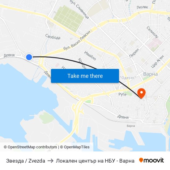 Звезда / Zvezda to Локален център на НБУ - Варна map
