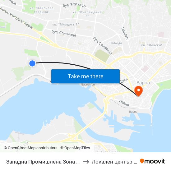 Западна Промишлена Зона / Western Industrial Zone to Локален център на НБУ - Варна map