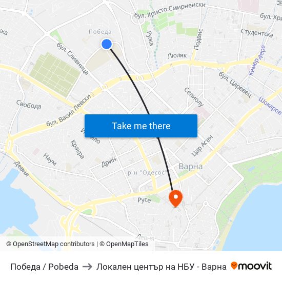 Победа / Pobeda to Локален център на НБУ - Варна map