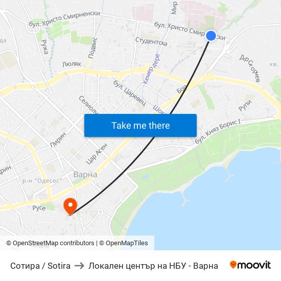 Сотира / Sotira to Локален център на НБУ - Варна map