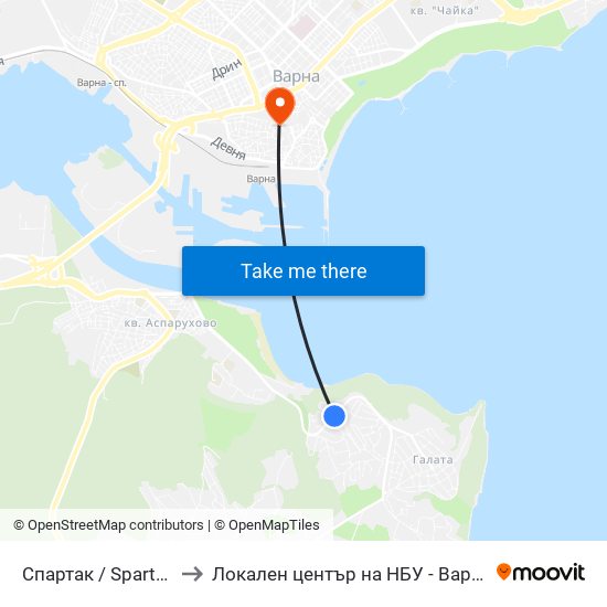 Спартак / Spartak to Локален център на НБУ - Варна map