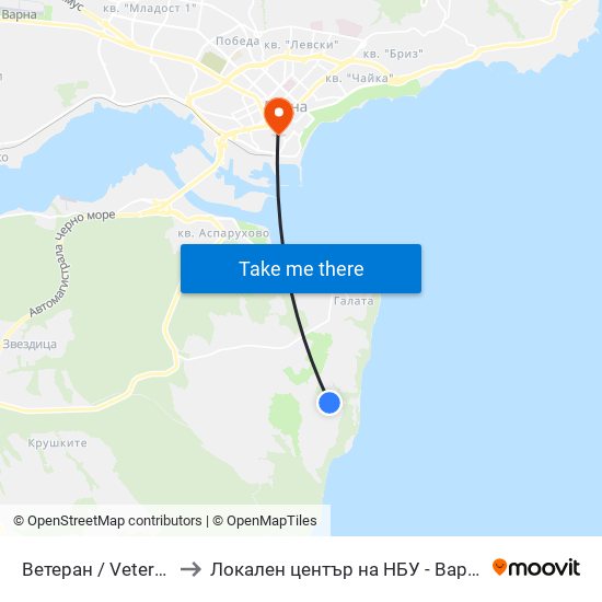 Ветеран / Veteran to Локален център на НБУ - Варна map