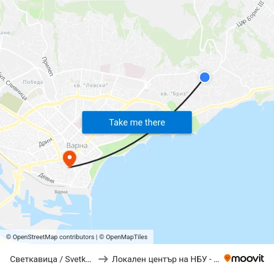 Светкавица / Svetkavitsa to Локален център на НБУ - Варна map