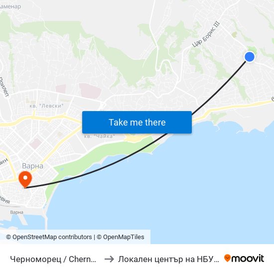 Черноморец / Chernomoretz to Локален център на НБУ - Варна map