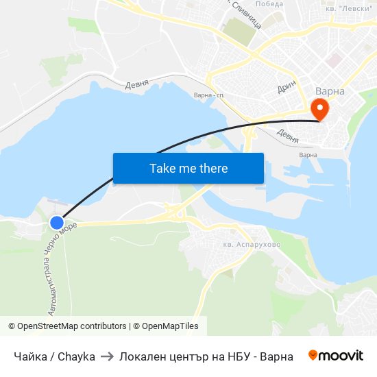 Чайка / Chayka to Локален център на НБУ - Варна map