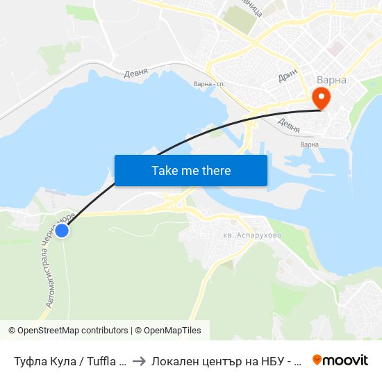 Туфла Кула / Tuffla Kula to Локален център на НБУ - Варна map