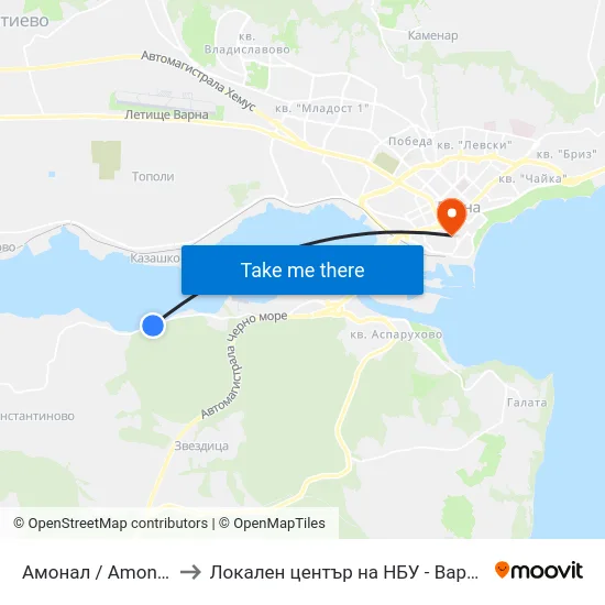 Амонал / Amonal to Локален център на НБУ - Варна map