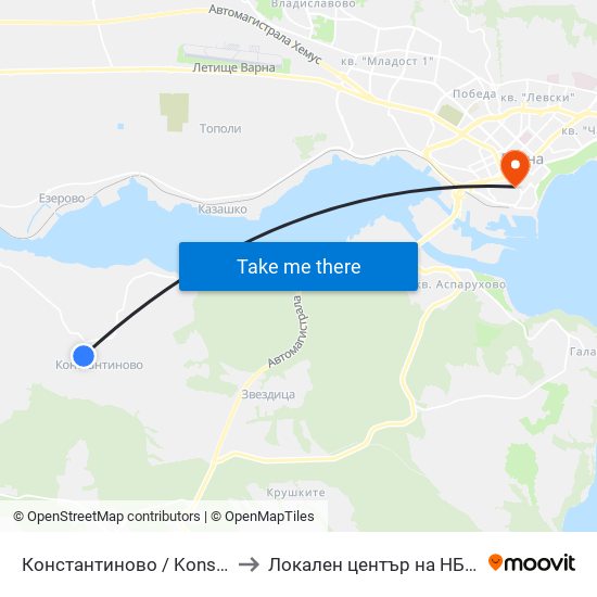 Константиново / Konstantinovo to Локален център на НБУ - Варна map