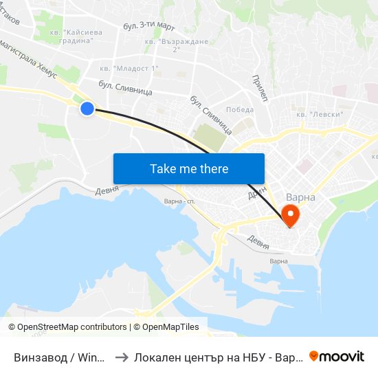Винзавод / Winery to Локален център на НБУ - Варна map