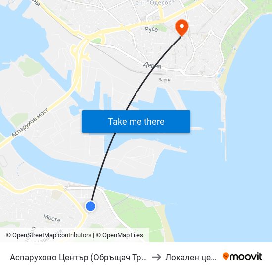 Аспарухово Център (Обръщач Тролеи) / Asparuhovo Centre (Turn Spot Trolleybuses) to Локален център на НБУ - Варна map