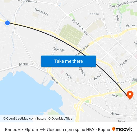 Елпром / Elprom to Локален център на НБУ - Варна map