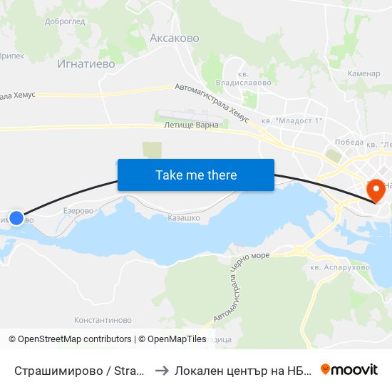 Страшимирово / Strashimirovo to Локален център на НБУ - Варна map