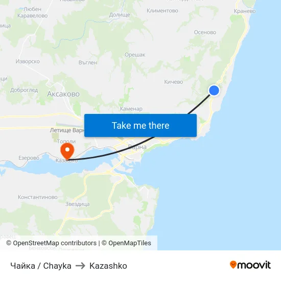 Чайка / Chayka to Kazashko map