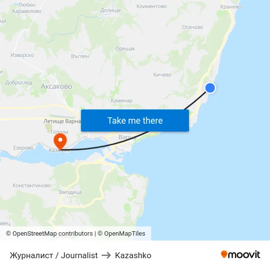 Журналист / Journalist to Kazashko map