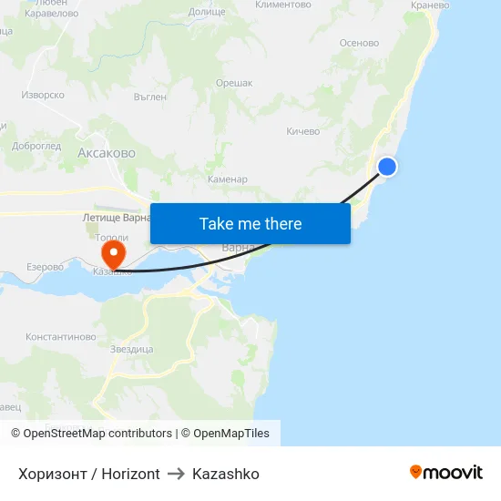 Хоризонт / Horizont to Kazashko map