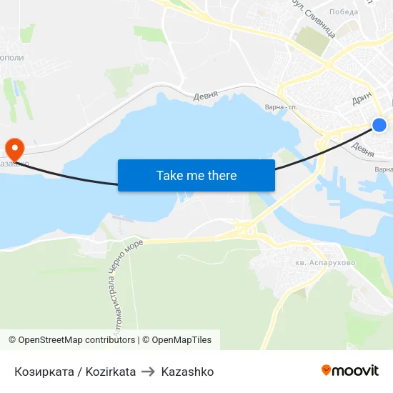 Козирката / Kozirkata to Kazashko map