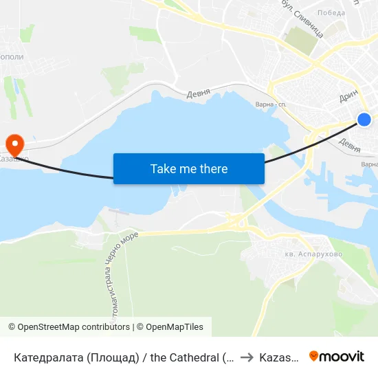Катедралата (Площад) / the Cathedral (Square) to Kazashko map