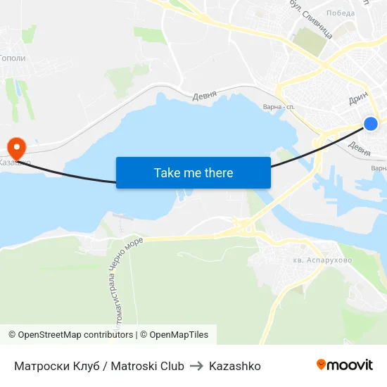 Matroski Club to Kazashko map