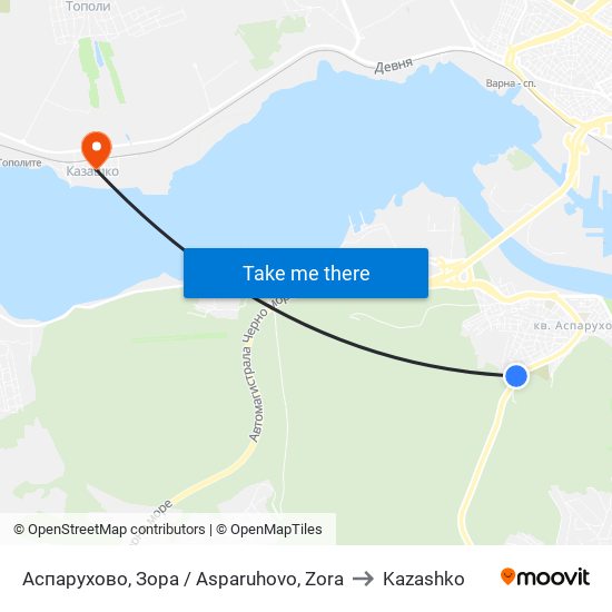 Аспарухово, Зора / Asparuhovo, Zora to Kazashko map