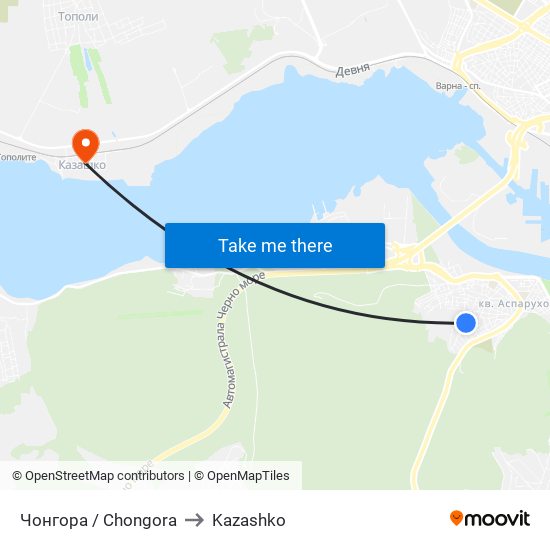 Чонгора / Chongora to Kazashko map