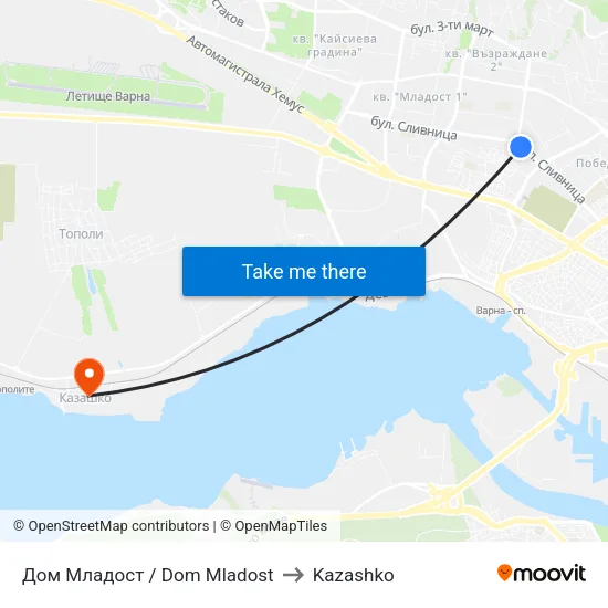 Дом Младост / Dom Mladost to Kazashko map