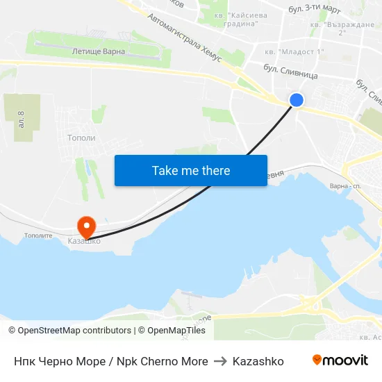 Нпк Черно Море / Npk Cherno More to Kazashko map