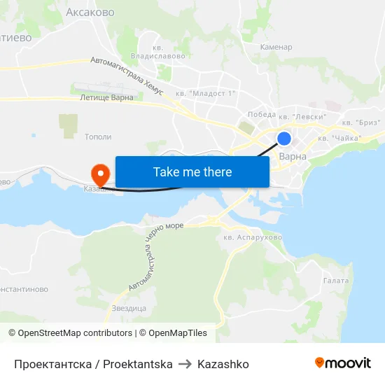 Проектантска / Proektantska to Kazashko map