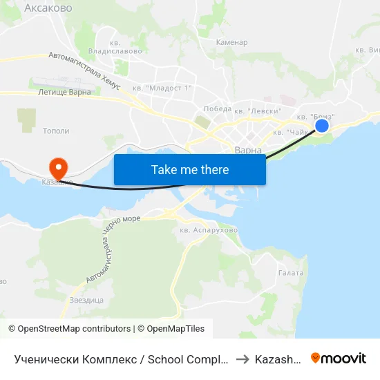 Ученически Комплекс / School Complex to Kazashko map