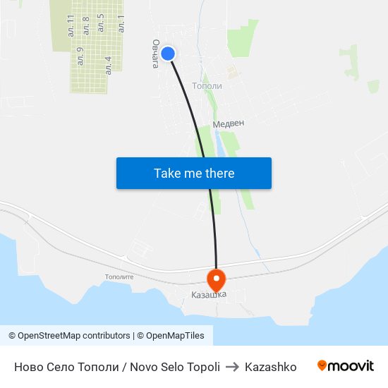 Ново Село Тополи / Novo Selo Topoli to Kazashko map