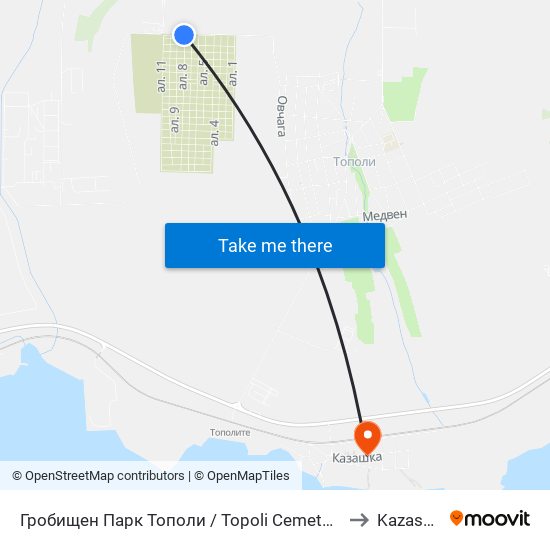 Гробищен Парк Тополи / Topoli Cemetery Park to Kazashko map