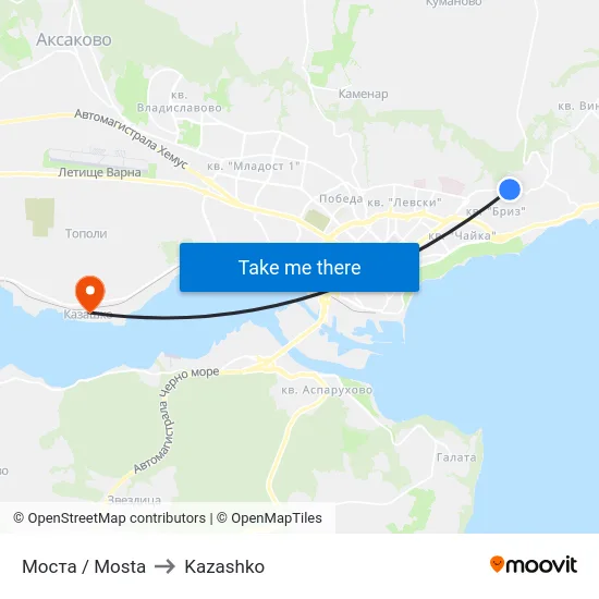 Моста / Mosta to Kazashko map