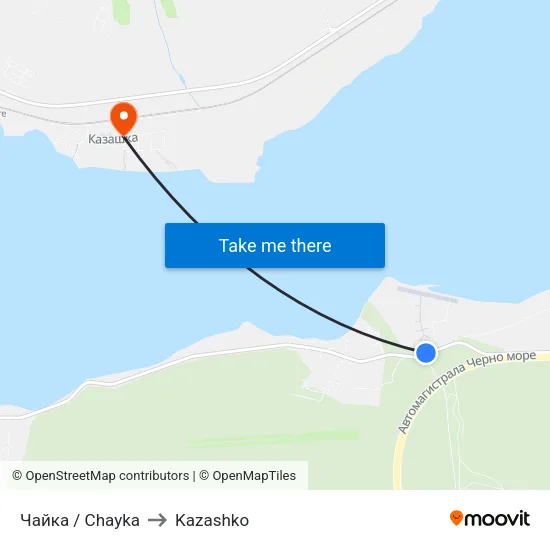 Чайка / Chayka to Kazashko map