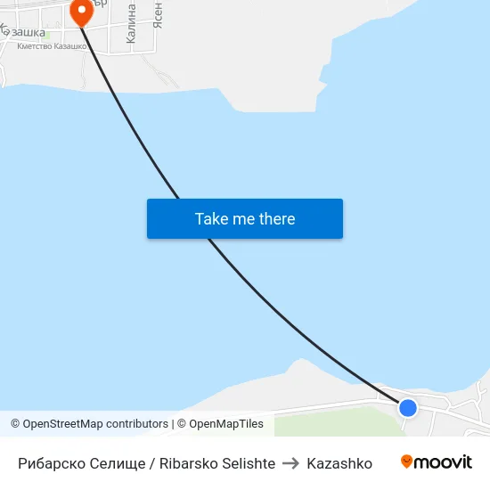 Рибарско Селище / Ribarsko Selishte to Kazashko map