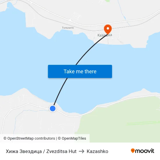 Хижа Звездица / Zvezditsa Hut to Kazashko map