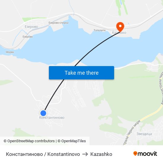 Константиново / Konstantinovo to Kazashko map