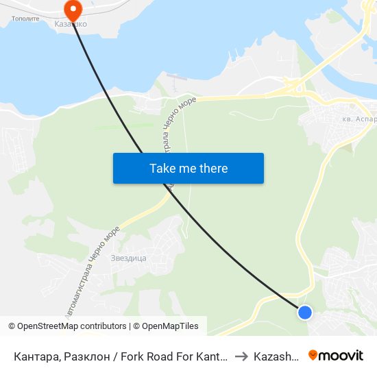 Кантара, Разклон / Fork Road For Kantara to Kazashko map